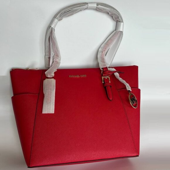 NWT MICHAEL KORS CHARLOTTE LARGE TOP ZIP SAFFIANO LEATHER TOTE BAG BRIGHT RED - Picture 15 of 16